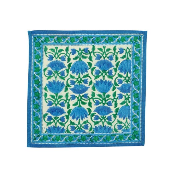 Blue Lotus Hankies Hand Block Printed on Organic Cotton