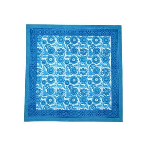Pañuelos de girasol azul estampados a mano en algodón orgánico