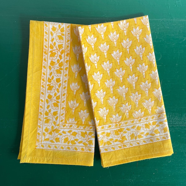 Yellow Chameli Napkin Hand Block Printed on Organic Cotton