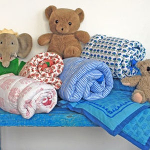Blue Baby Cot Quilts Hand Block Printed on Organic Cotton