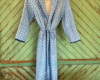 Quilted Dressing Gown/ Robe Hand Block Printed on Organic Cotton