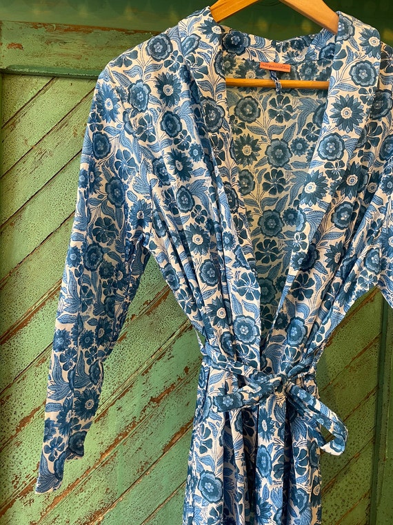 Buy Handicraft-Palace Cotton Hand Block Printed Bath Robe Long Cover Up  Dress Women's Beach Wear Robe (Blue) Online at Low Prices in India -  Amazon.in