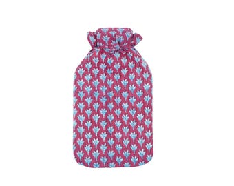 Funda para botella de agua caliente con estampado de bloque de mano en algodón orgánico