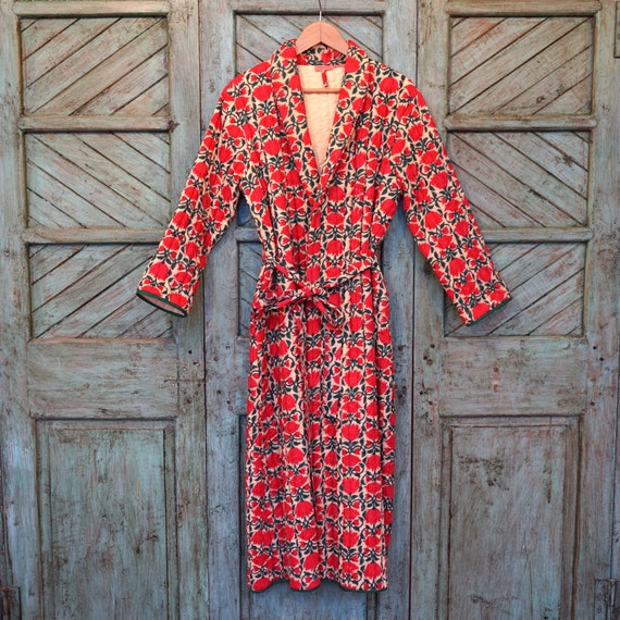 Dressing Gown/ Robe Hand Block Printed on Organic Cotton Blue Sunflower -  Etsy