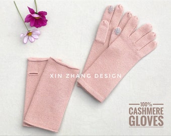 100% Cashmere Glove Set, Super Warm/soft, Fingerless and Screen Touch Full Finger Gloves, Gift for Her