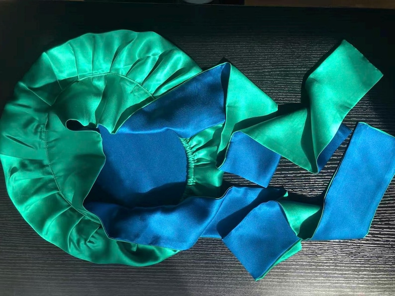 Pure Silk Reversible Sleep Bonnet ocean blue/green