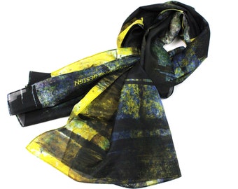 Silk Long Scarf,  Silk Abstract Painting Wrap,  Silk & Cotton Shawl, Luxury Women Head Wrap