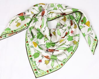 Pure Silk Artistic Scarf, Garden Theme Silk Women Wrap, Original Design, Illustration Silk Scarf