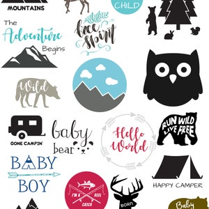Woodland/Rustic Theme Baby Bodysuit Design Kit for Baby Shower/ Decorating Kit