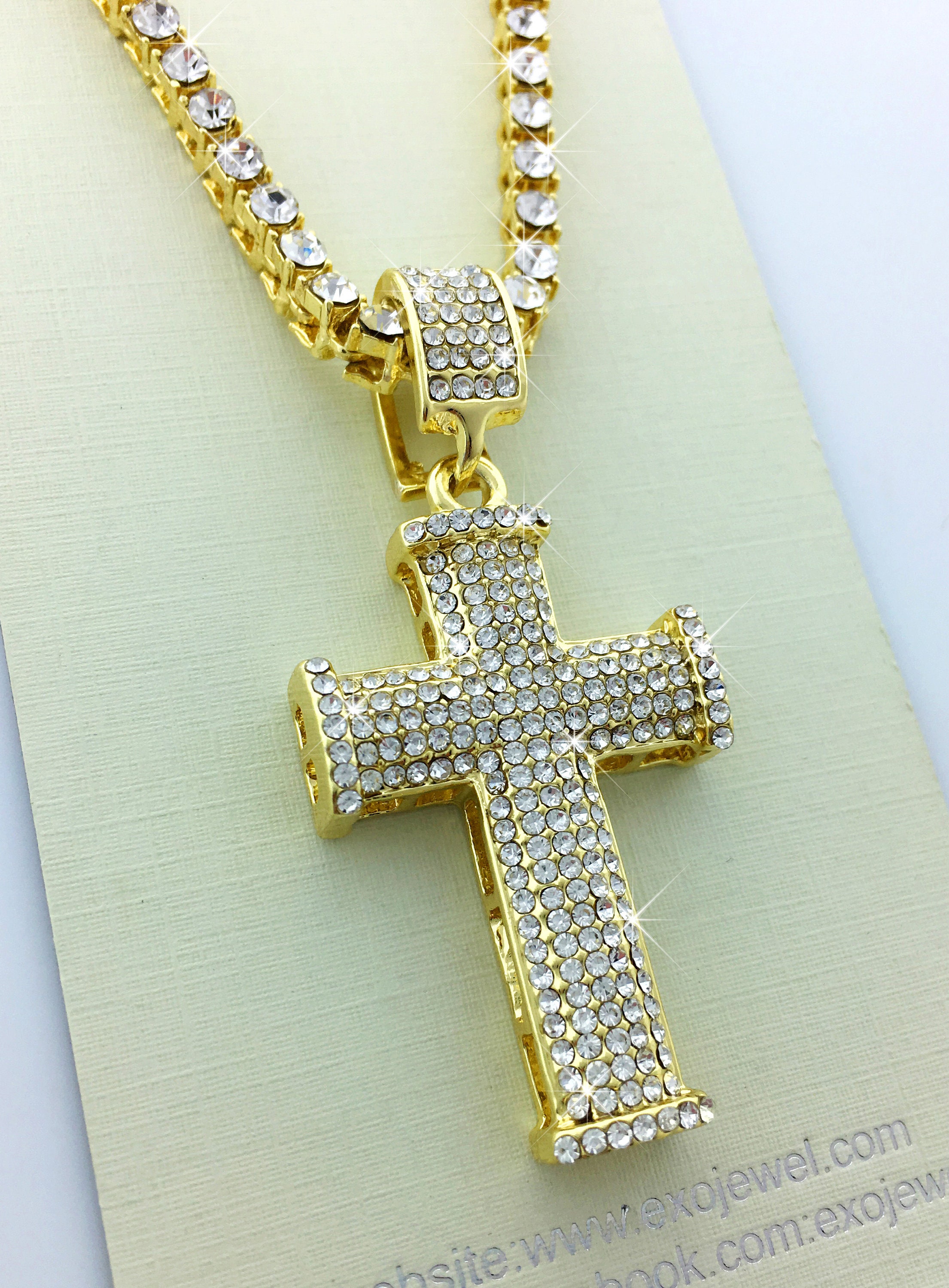 CZ Diamond Pave Cross Pendant Necklace - Etsy