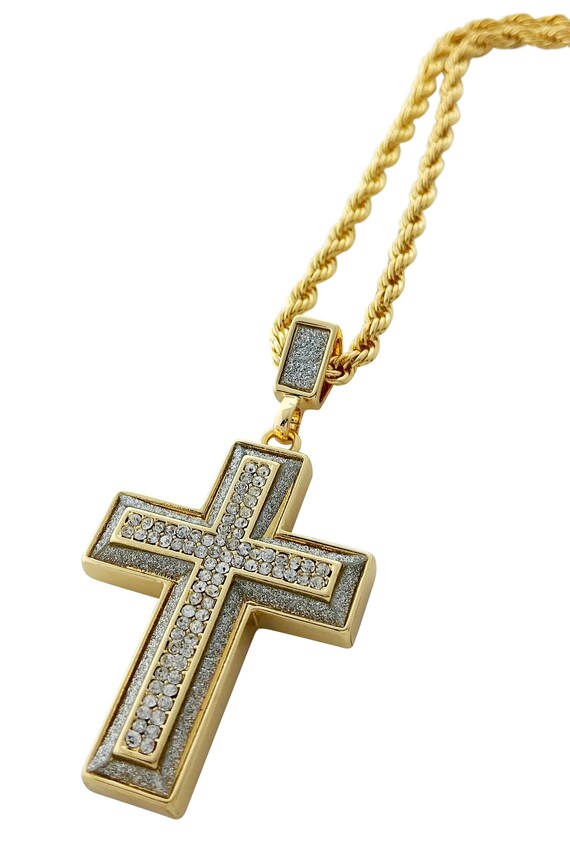 18k Gold Plated Iced Out Cross Pendant Necklace with 24 Etsy