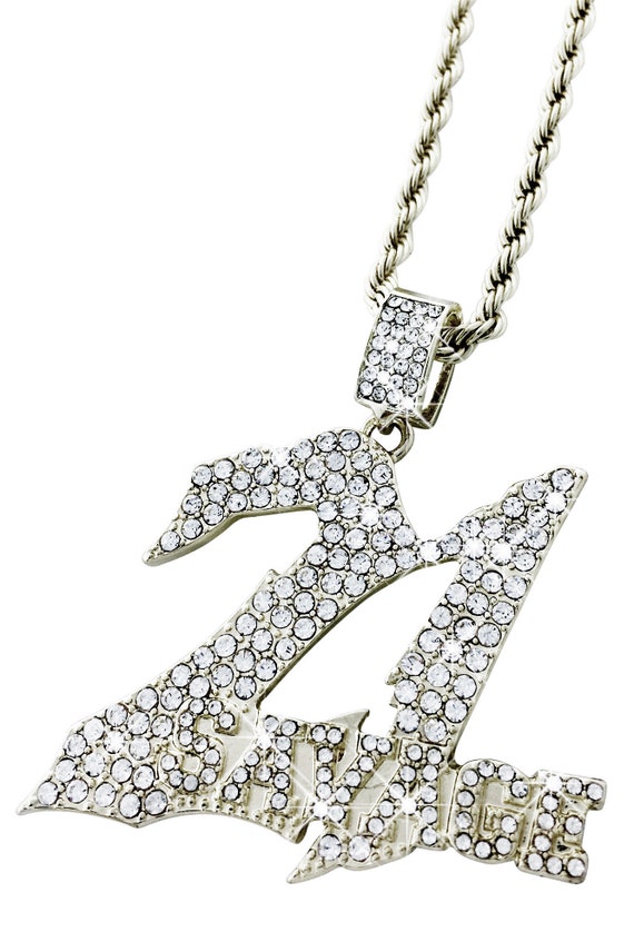 Exo Jewel Savage 21 Silver Pendant Necklace with 24 CZ Diamond Tennis Chain 