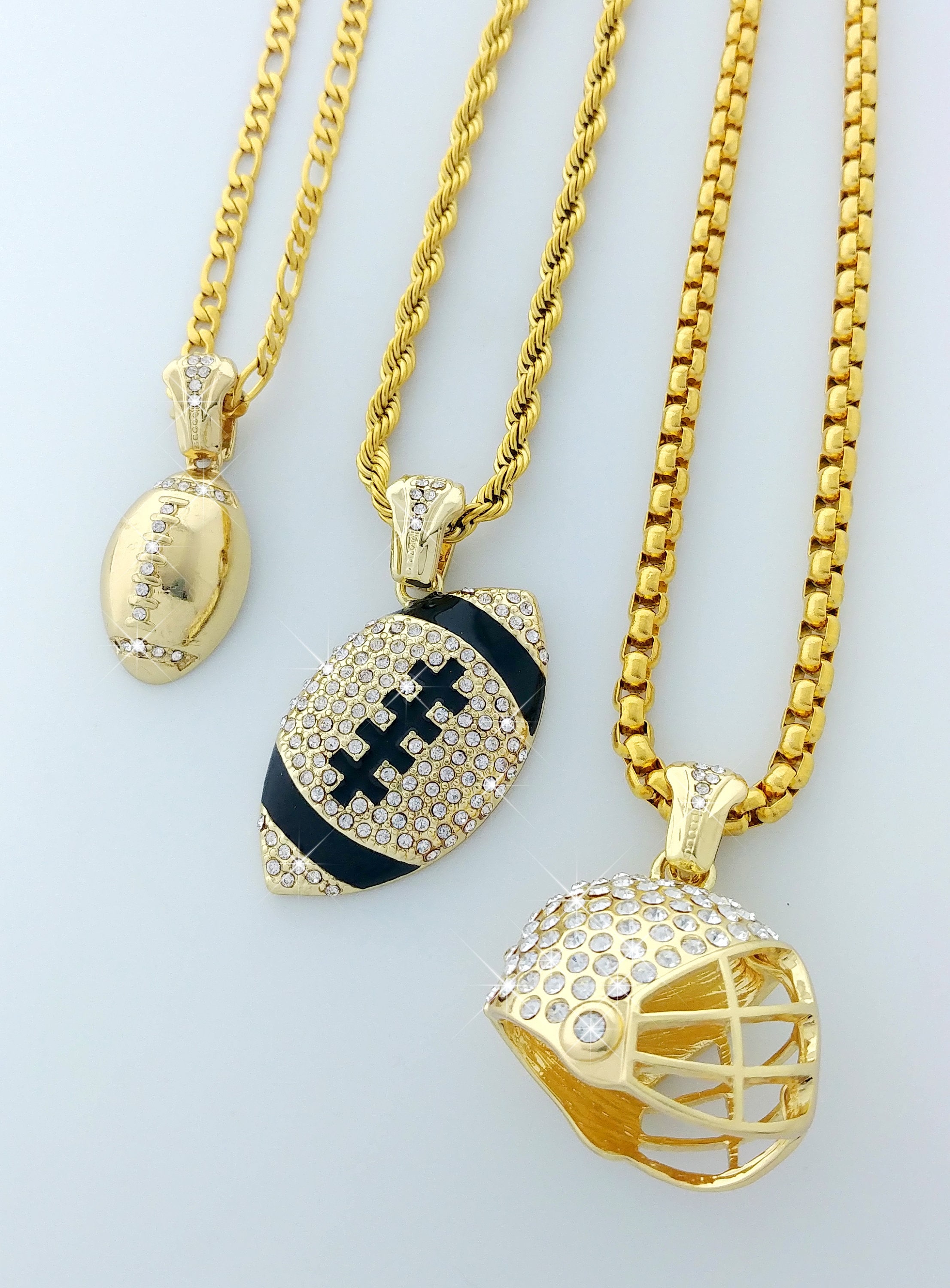 Triple Football CZ Diamond Pendant Set 
