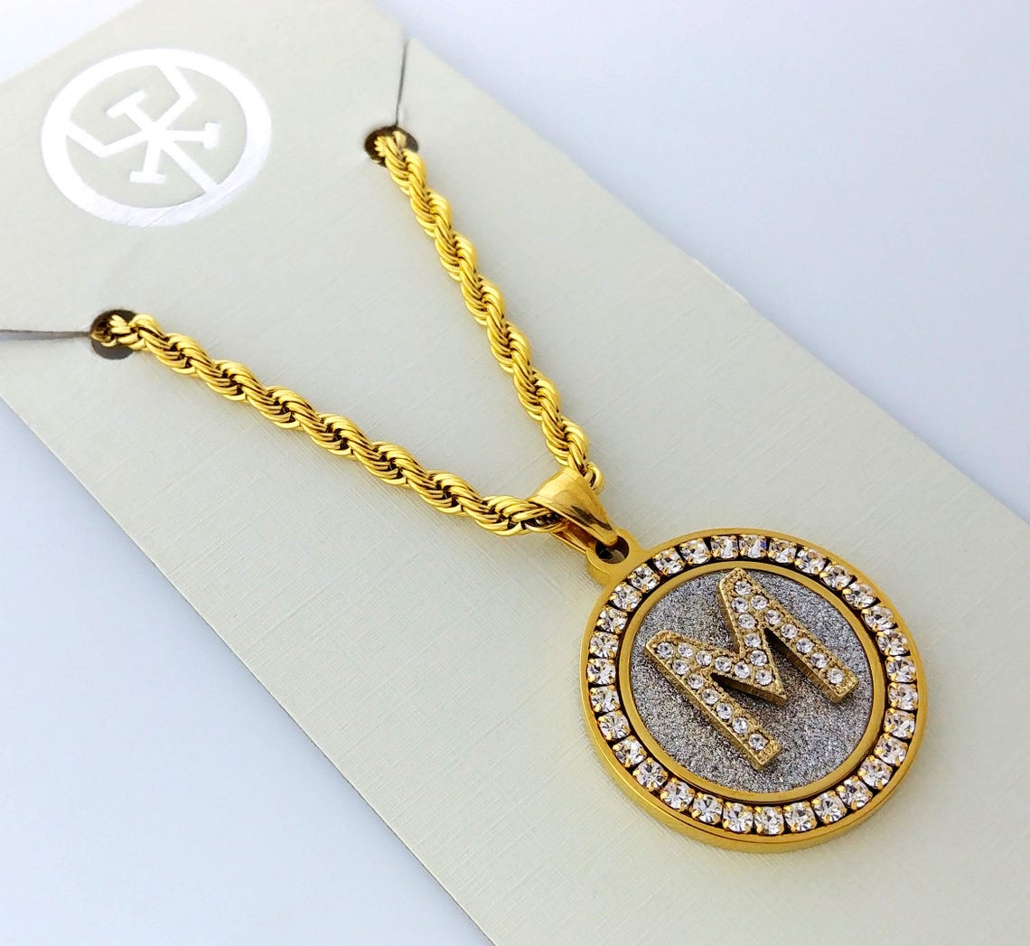 18k Gold Plated Alphabet Letter Medallion Pendant Necklace Etsy