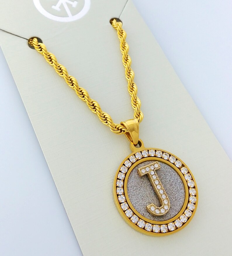 18k Gold Plated Alphabet Letter Medallion Pendant Necklace Etsy