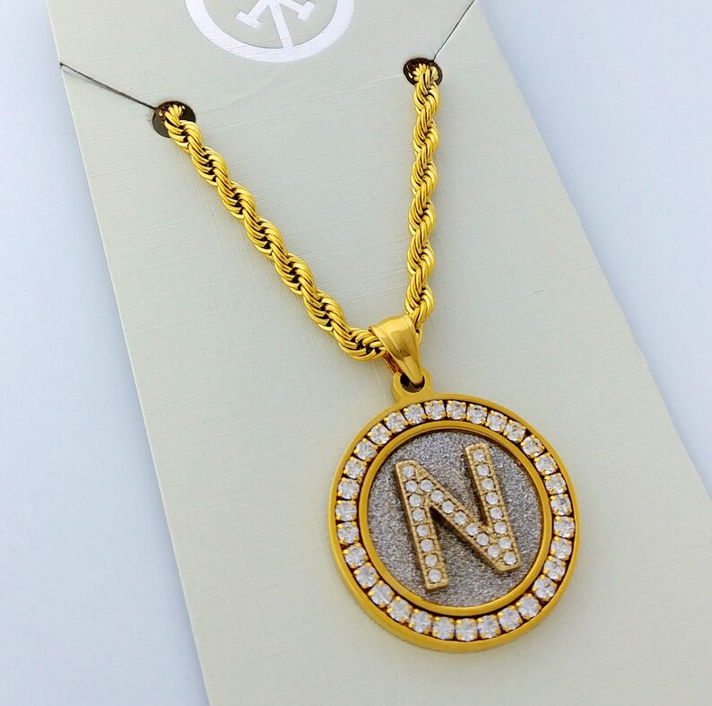 18k Gold Plated Alphabet Letter Medallion Pendant Necklace Etsy