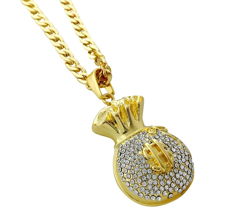 18k Gold Plated Money Bag Pendant Necklace with 30 Cuban Etsy
