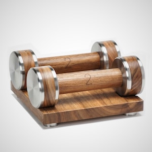 Premium Dumbbells Set 2x2 kg made of wood and steel, COREFORM Natural Fitness Gift, Stylish home gym accessories, Presonalized gift image 1