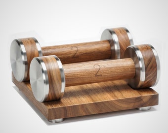 Premium Dumbbells Set 2x2 kg made of wood and steel, COREFORM Natural Fitness Gift, Stylish home gym accessories, Presonalized gift