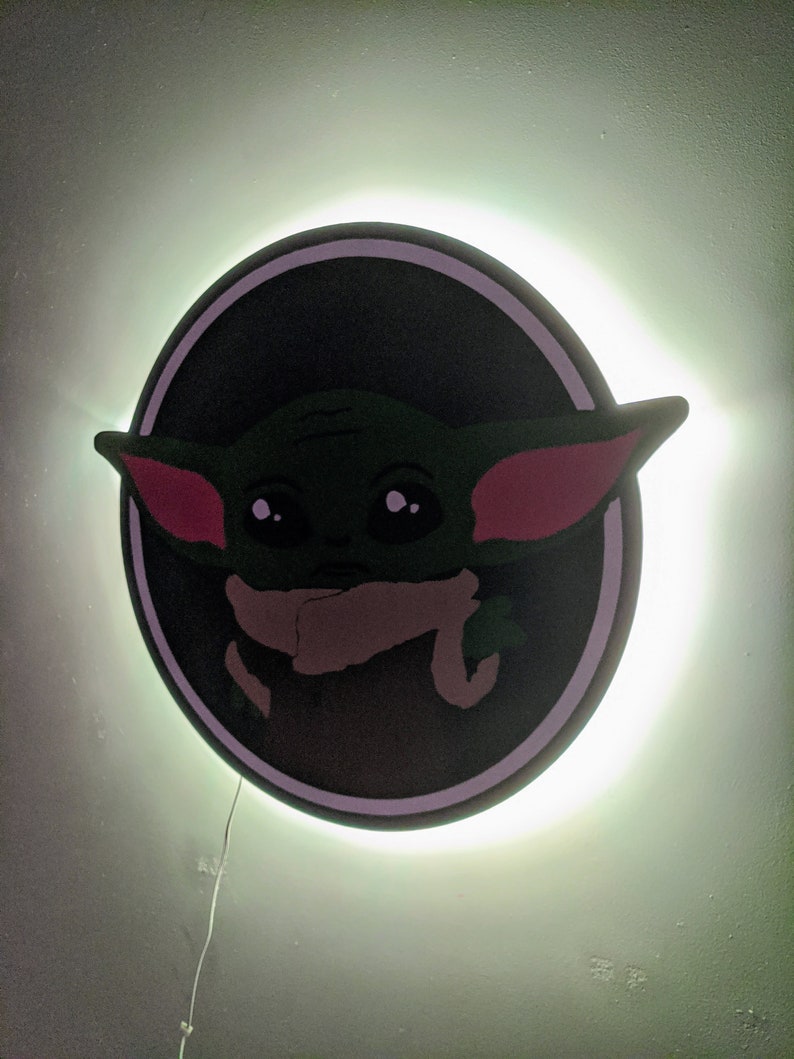 Illuminated Baby Yoda LED Wall Art Etsy