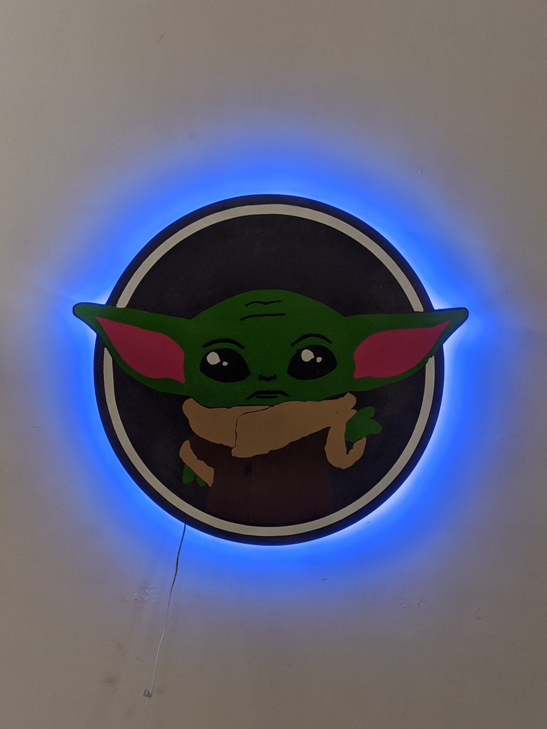 Illuminated Baby Yoda LED Wall Art Etsy