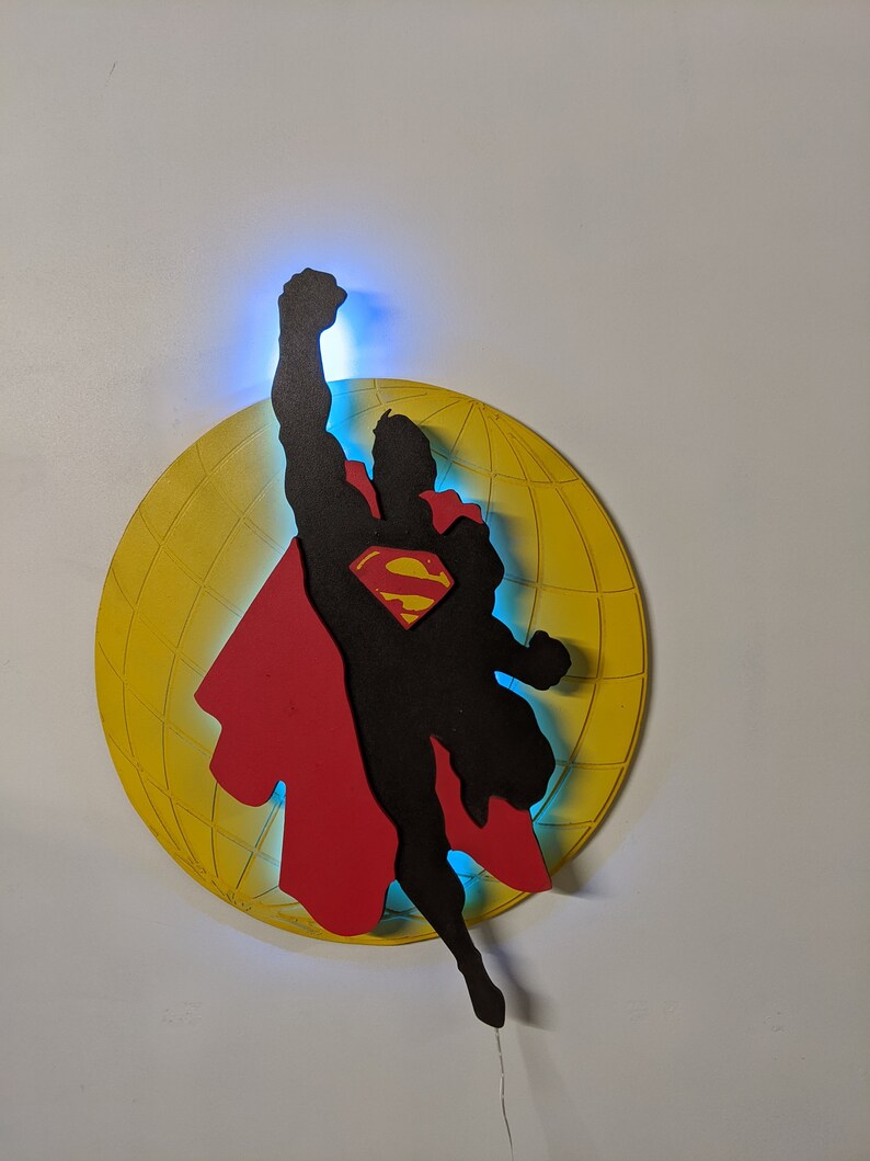 Illuminated Superman LED Wall Art Etsy