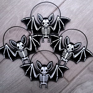 Small wooden hand-painted spooky skeleton bats & magnets hanging decorations 15 X 7cm. Halloween Horror image 2