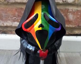 Custom Gay Pride Horror slasher style garden gnome Halloween scream Pride Flag