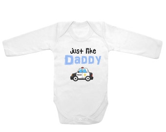 Long sleeve Just like daddy police car funny cute printed on The Laughing Giraffe 7.2oz baby outfit one piece