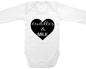 Long Sleeve Cute Baby One Piece "Cuddles & Milk" Printed on The Laughing Giraffe 7.2 oz