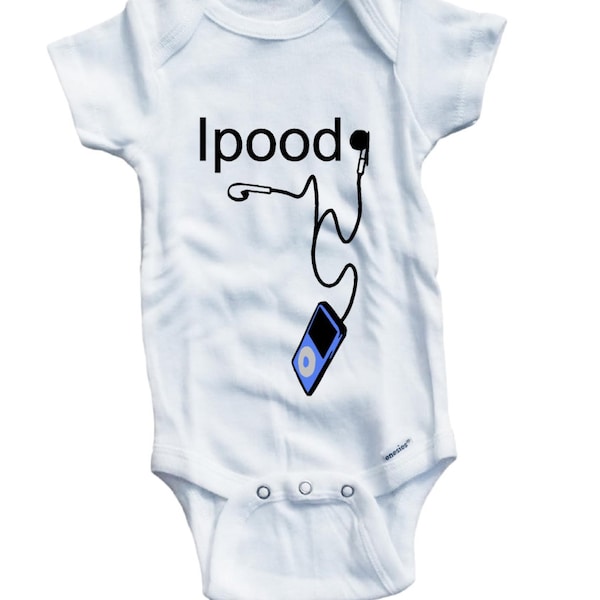 Ipood mp3 music apple cute funny printed on The Laughing Giraffe 7.5 oz baby outfit one piece
