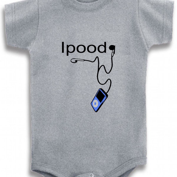 Gray Crew neck Ipood mp3 music apple cute funny printed on The Laughing Giraffe 7.2 oz baby outfit one piece