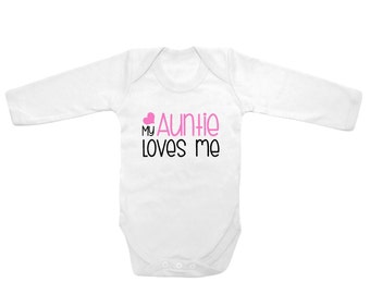 Long sleeve My Auntie loves me cute funny printed on The Laughing Giraffe 7.2 oz baby outfit one piece