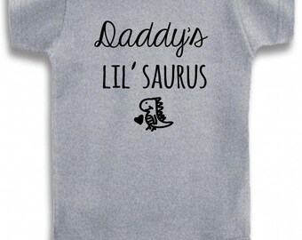 Gray Crew Neck Daddy's Lil' Saurus Printed on The Laughing Giraffe 7.2 oz