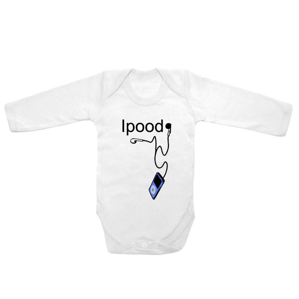 Long sleeve Ipood mp3 music apple cute funny printed on The Laughing Giraffe 7.2 oz baby outfit one piece