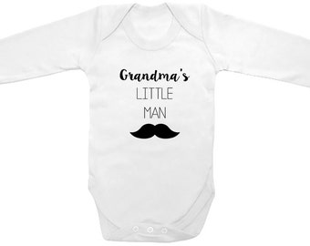 Long Sleeve Grandma's Little Man Funny Cute Printed on The Laughing Giraffe 7.2 oz Baby Outfit One piece
