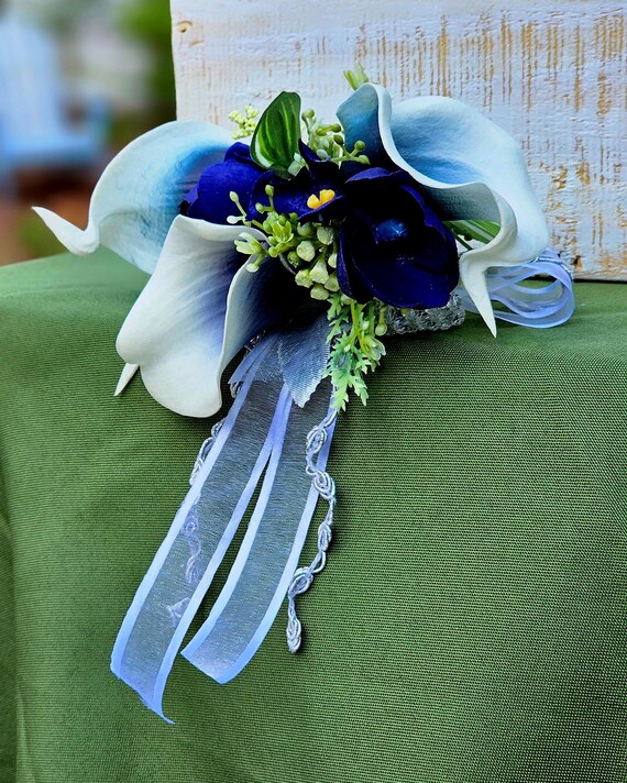 Navy Blue Picasso Calla Lily Wrist Corsage - Etsy