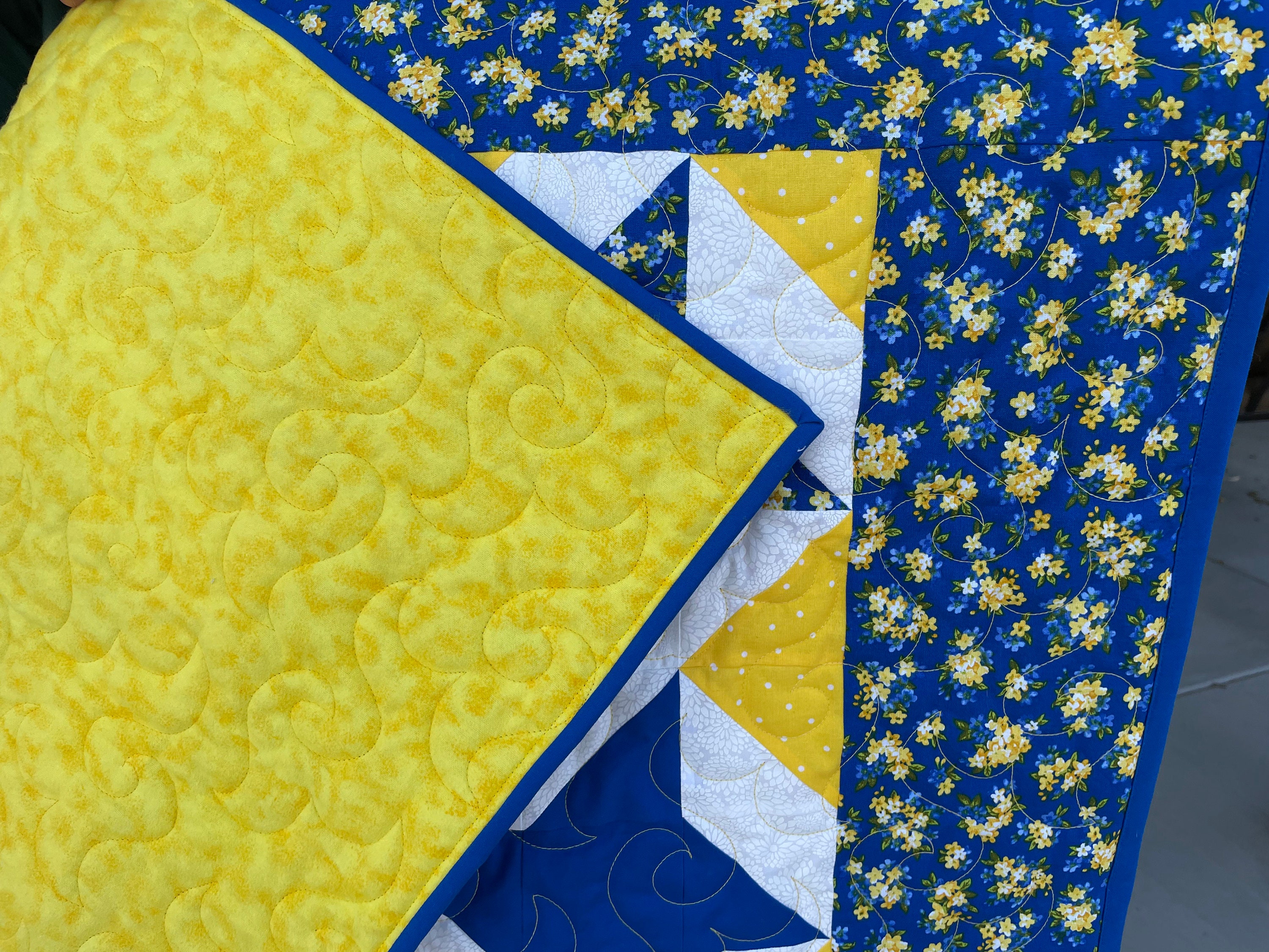 Blue & Yellow Floral Baby Quilt Etsy UK