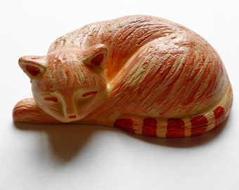 Cat Memorial - Cat statue  - Concrete Cat - Fairy garden accessories - Fairy garden miniatures - Garden decor - Orange cat - Pet memorial
