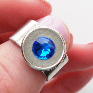 Concrete ring - Wide band ring - Blue Crystal ring - Antique silver ring - Austrian crystal - Concrete jewelry - Adjustable ring