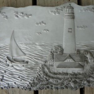Lighthouse decor - Concrete lighthouse - Light house stepping stone - Lighthouse scene - Beach decor - Concrete garden - Garden decor