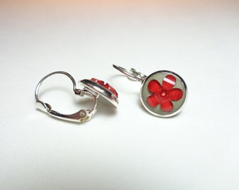 Concrete earrings - Red flower lever back earrings - Red flower dangle earrings - Concrete jewelry - Children's earrings - Mini flowers