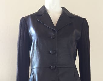 Soft Leather Jacket w/ Covered Buttons and Ribbed Knit Sleeves and Back