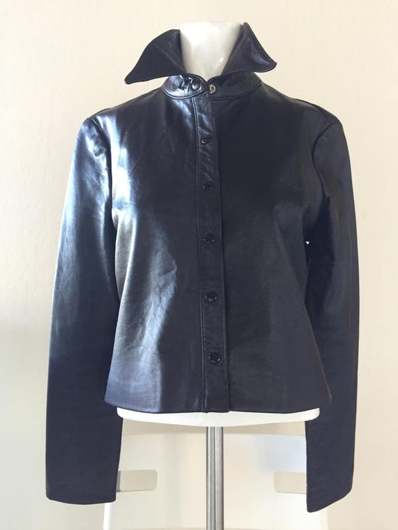 Parallel Black Soft Leather Shirt Jacket - image 2