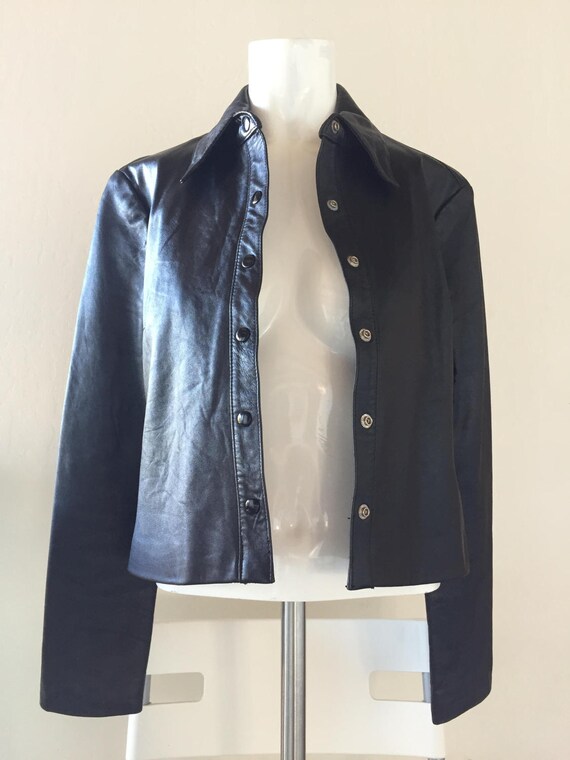 Parallel Black Soft Leather Shirt Jacket - image 3