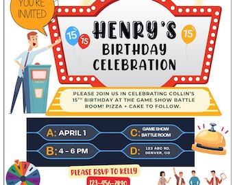 Game Show Birthday CUSTOMIZED *DIGITAL* Invitation