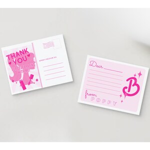 Cartes postales personnalisées de remerciement Barbie avec option de remplissage * TÉLÉCHARGEMENT NUMÉRIQUE *