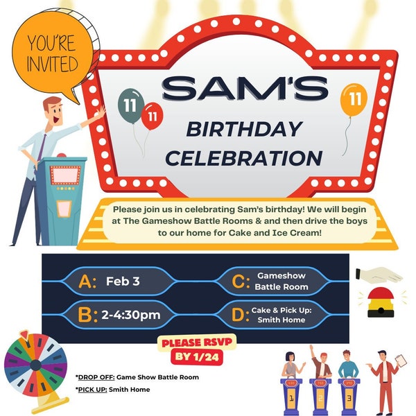 Game Show Birthday Invitation *to be customized (Digital)