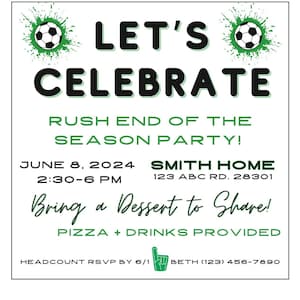 Soccer End of Season Party CUSTOM *DIGITAL* Invite