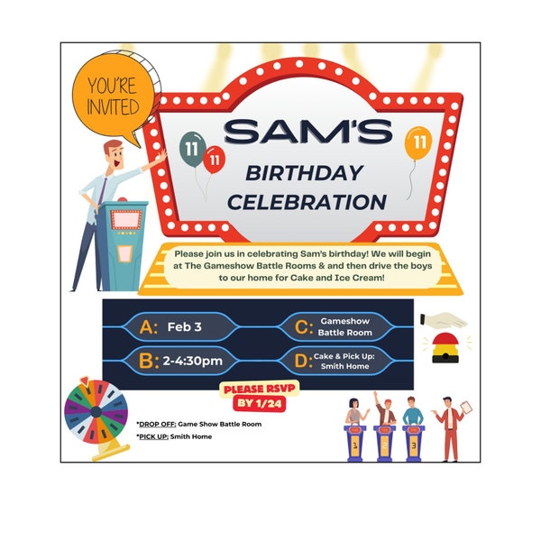 Game Show Birthday CUSTOMIZED *DIGITAL* Invitation